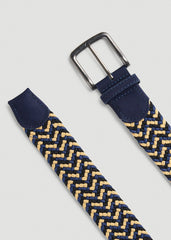 Stretch Woven Belt in Navy and Taupe