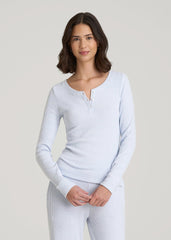 Ribbed Henley Lounge Top for Tall Women in Bluebird Mix