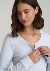 Ribbed Henley Lounge Top for Tall Women in Bluebird Mix
