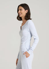 Ribbed Henley Lounge Top for Tall Women in Bluebird Mix
