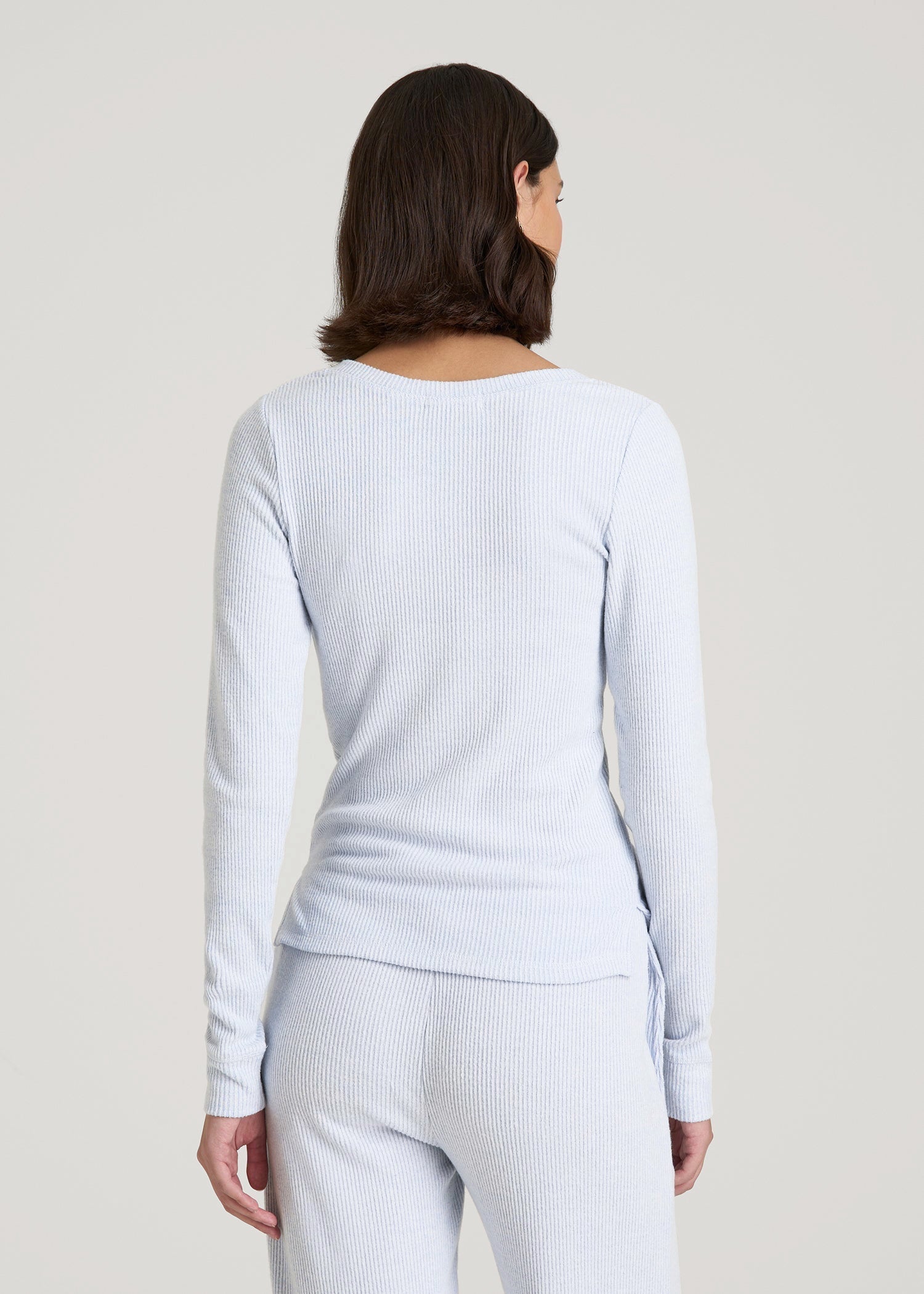 Ribbed Henley Lounge Top for Tall Women in Bluebird Mix