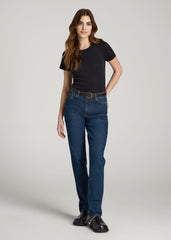 Short Sleeve Ribbed Crewneck T-Shirt for Tall Women in Black