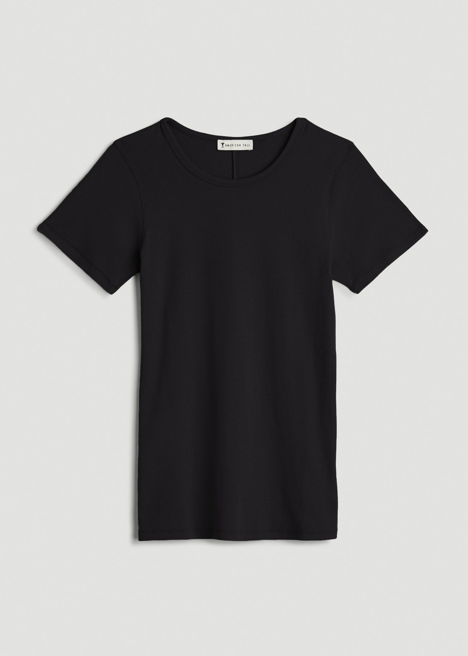 Short Sleeve Ribbed Crewneck T-Shirt for Tall Women in Black