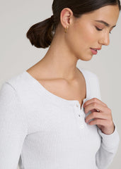 Ribbed Henley Lounge Top for Tall Women in Fog Grey Mix