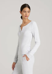 Ribbed Henley Lounge Top for Tall Women in Fog Grey Mix