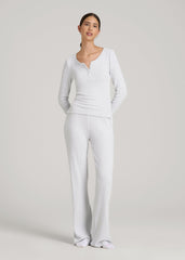 Ribbed Henley Lounge Top for Tall Women in Fog Grey Mix