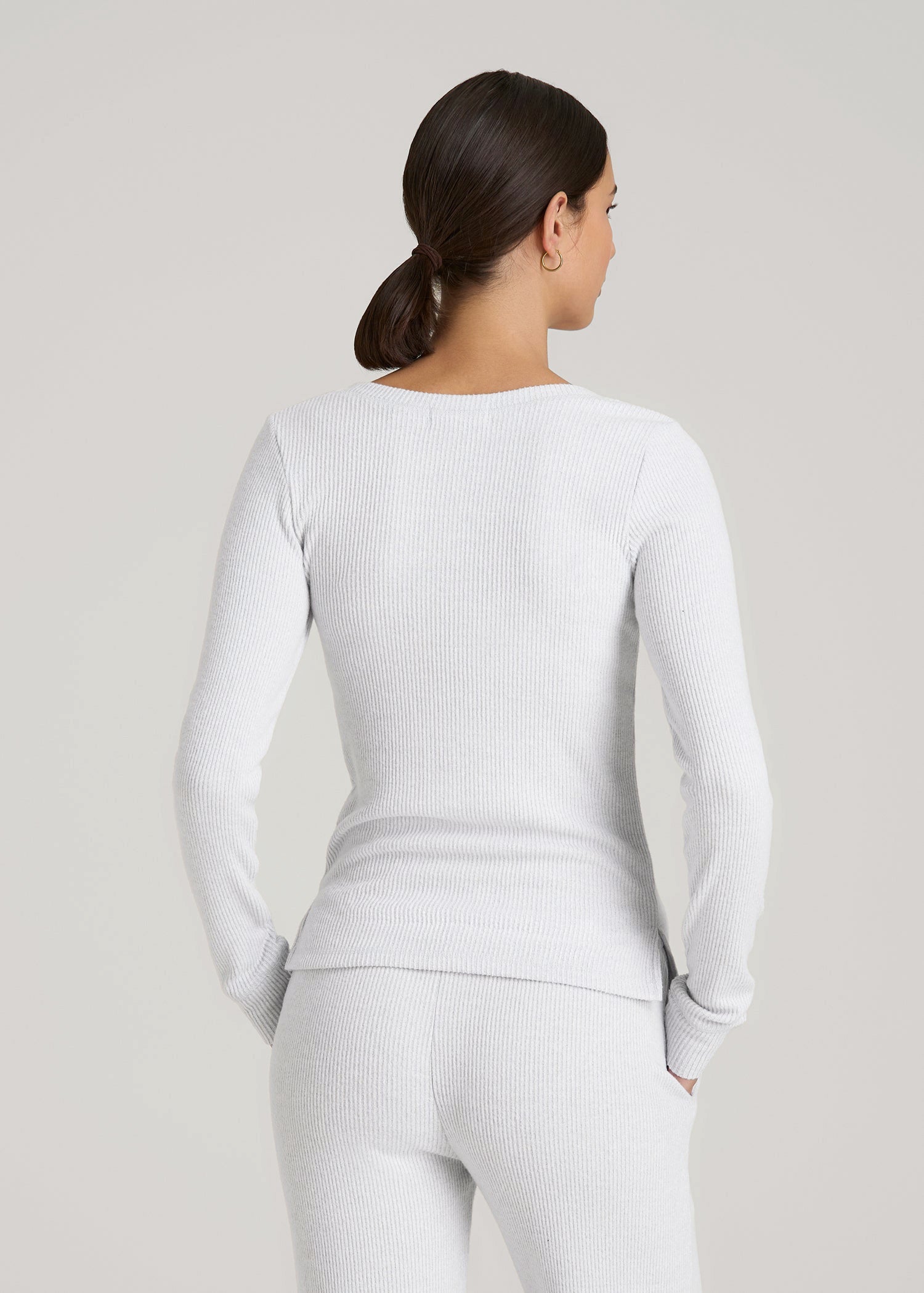 Ribbed Henley Lounge Top for Tall Women in Fog Grey Mix