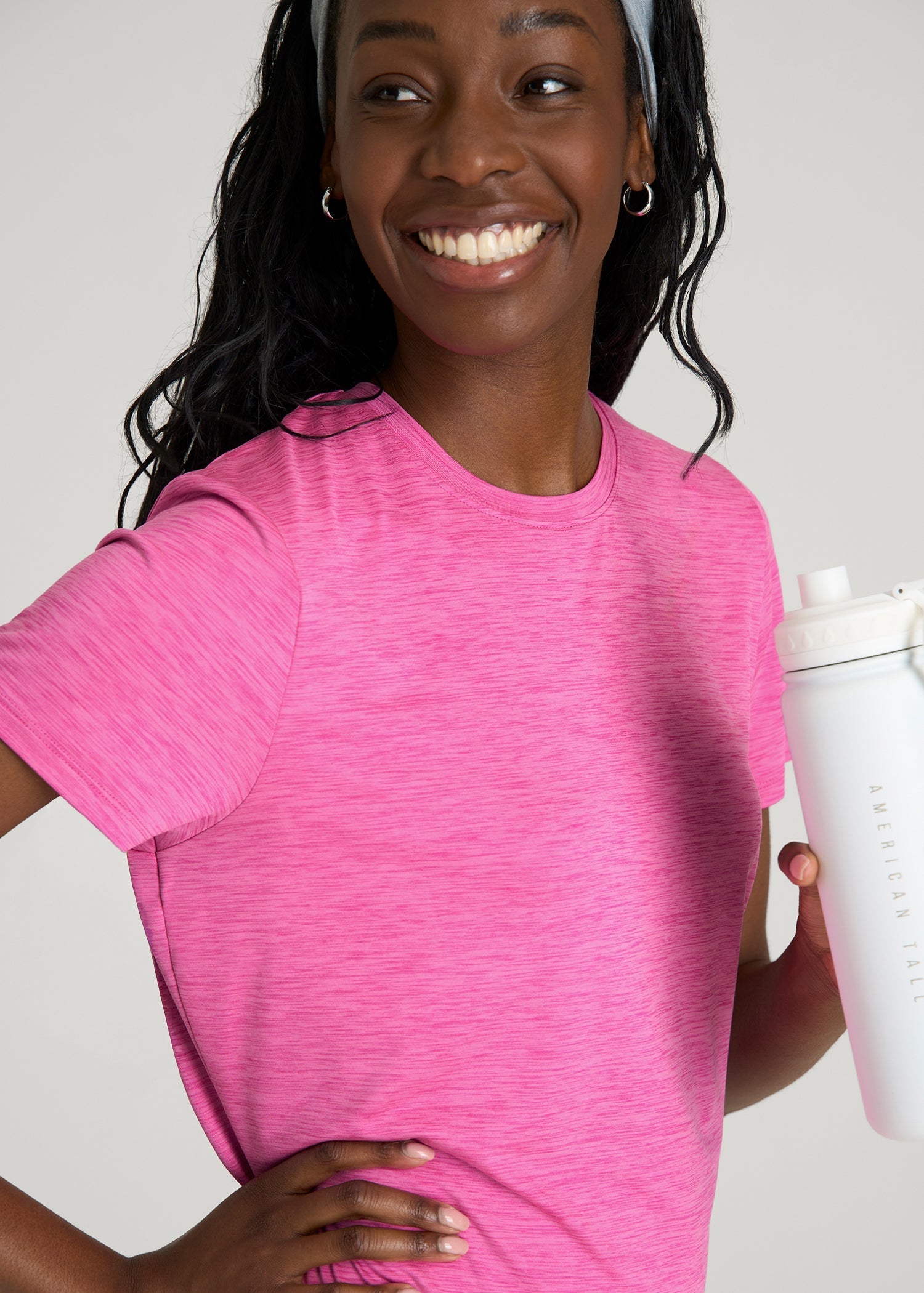 Short Sleeve Crewneck Tee for Tall Women in Magenta Mix