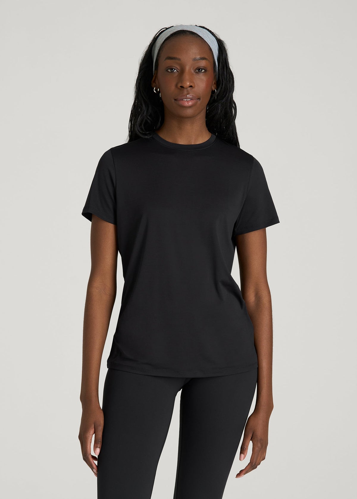 Short Sleeve Crewneck Tee for Tall Women in Black