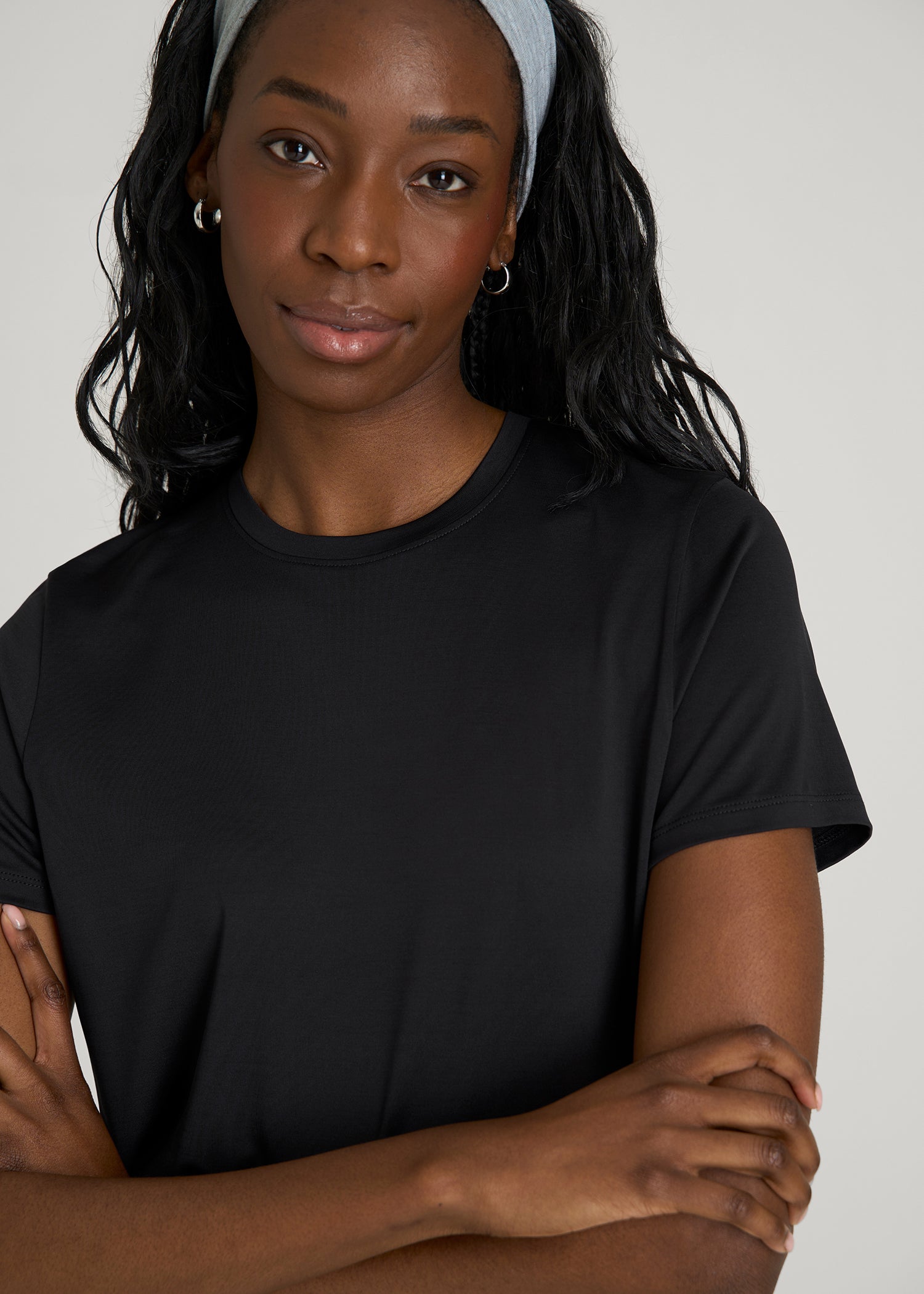 Short Sleeve Crewneck Tee for Tall Women in Black