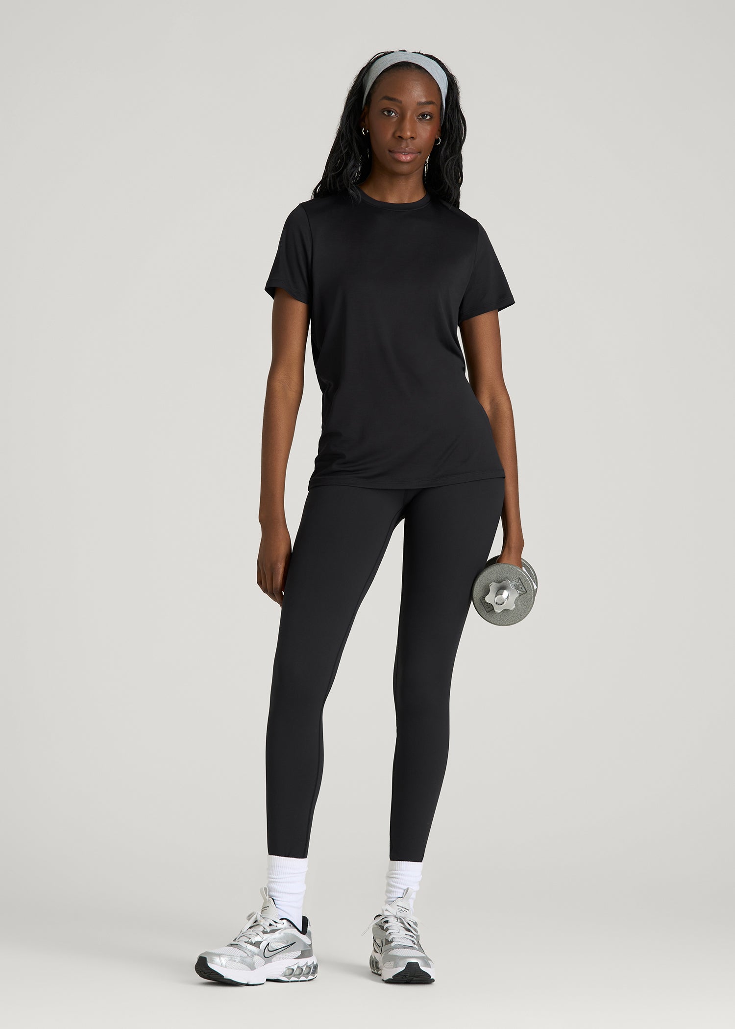 Short Sleeve Crewneck Tee for Tall Women in Black