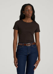 Short Sleeve Ribbed Crewneck T-Shirt for Tall Women in Espresso