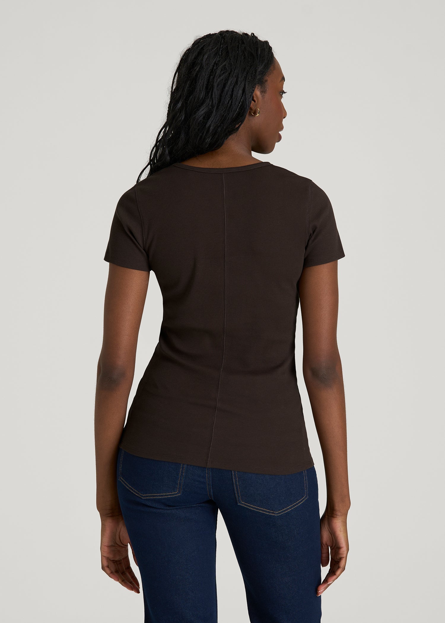 Short Sleeve Ribbed Crewneck T-Shirt for Tall Women in Espresso