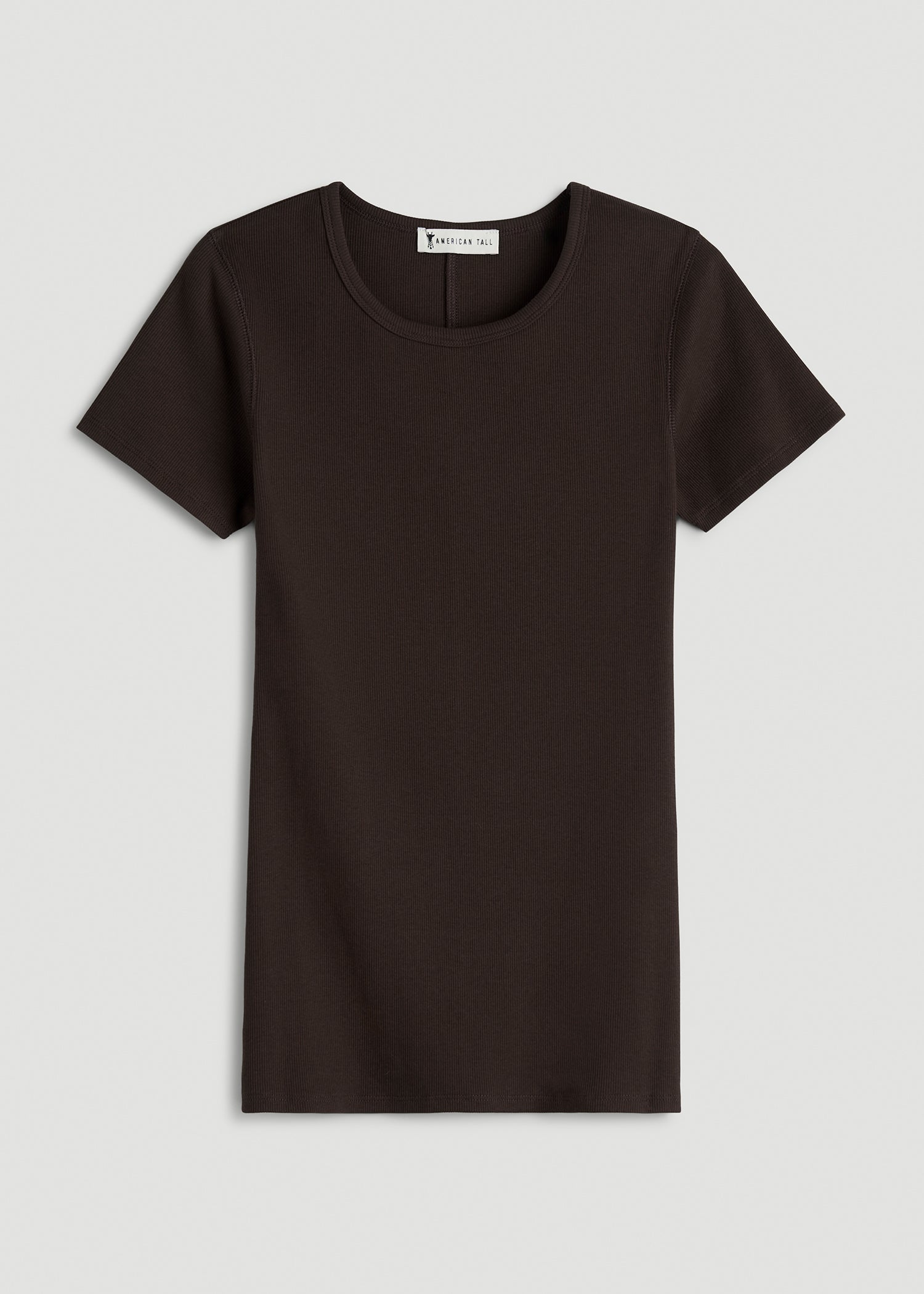 Short Sleeve Ribbed Crewneck T-Shirt for Tall Women in Espresso