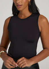 Sleeveless Crewneck Bodysuit for Tall Women in Black