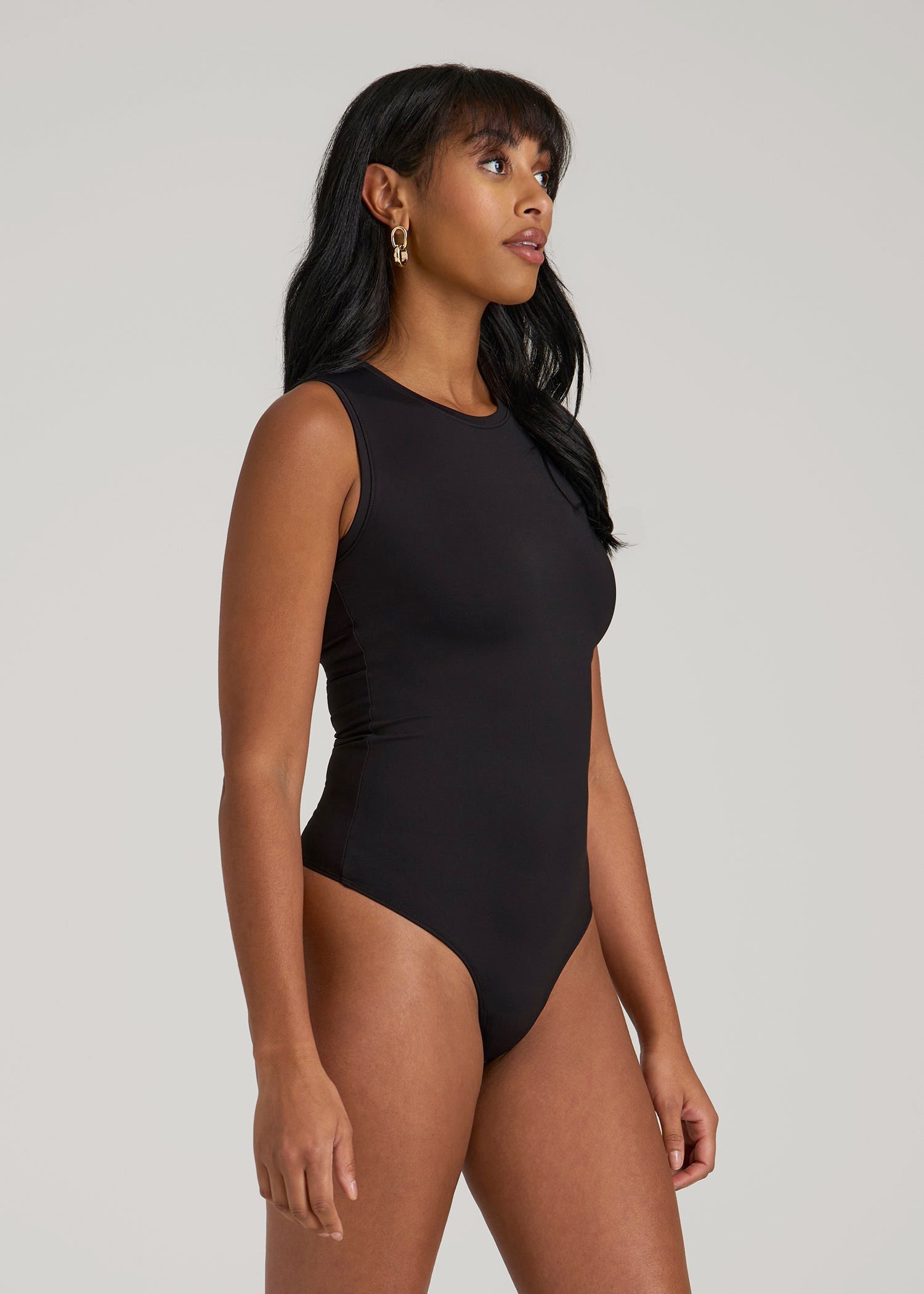 Sleeveless Crewneck Bodysuit for Tall Women in Black