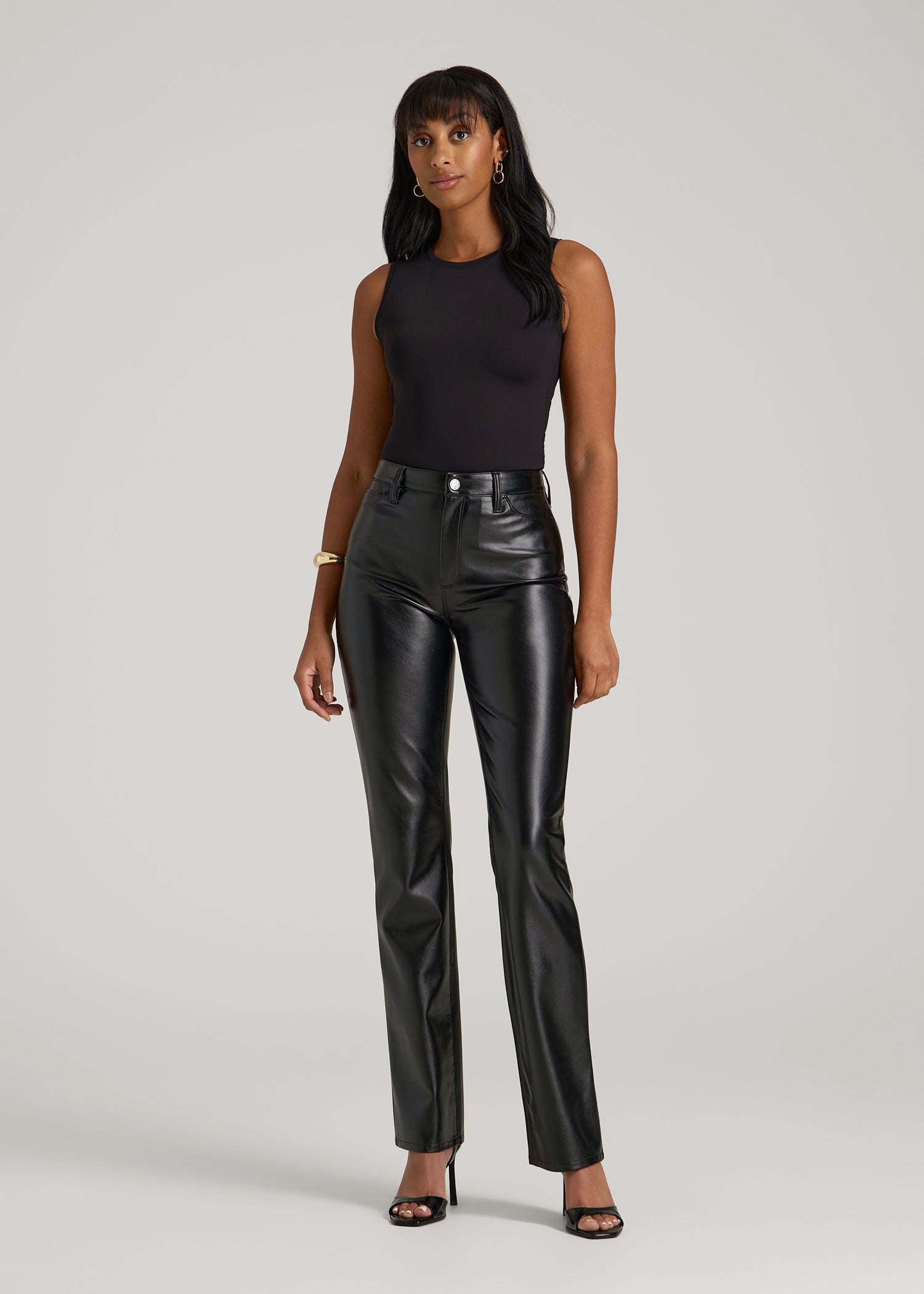 Sleeveless Crewneck Bodysuit for Tall Women in Black