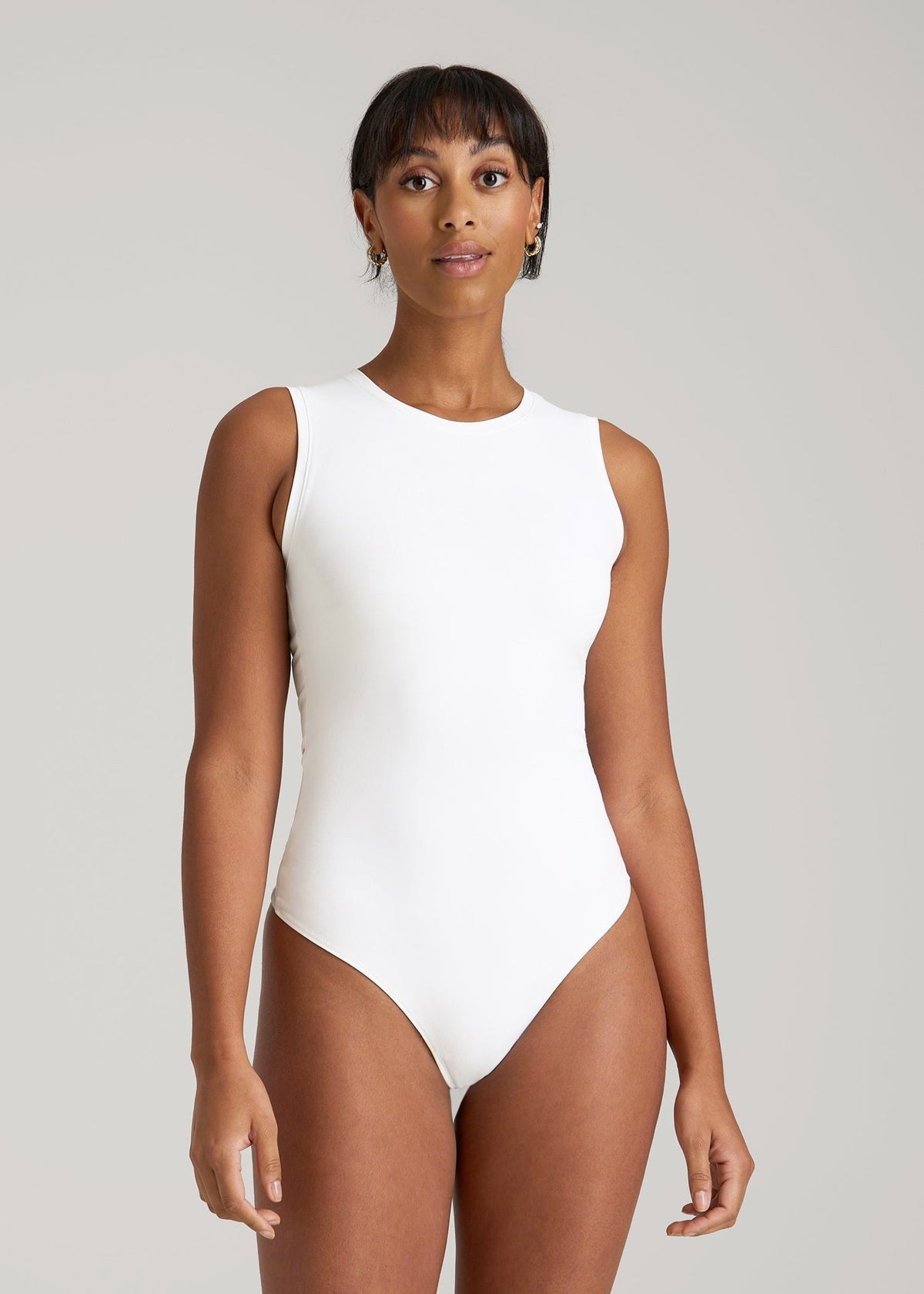 Sleeveless Crewneck Bodysuit for Tall Women in Bright White