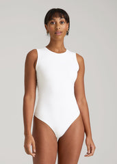 Sleeveless Crewneck Bodysuit for Tall Women in Bright White