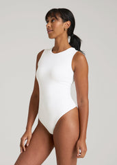 Sleeveless Crewneck Bodysuit for Tall Women in Bright White