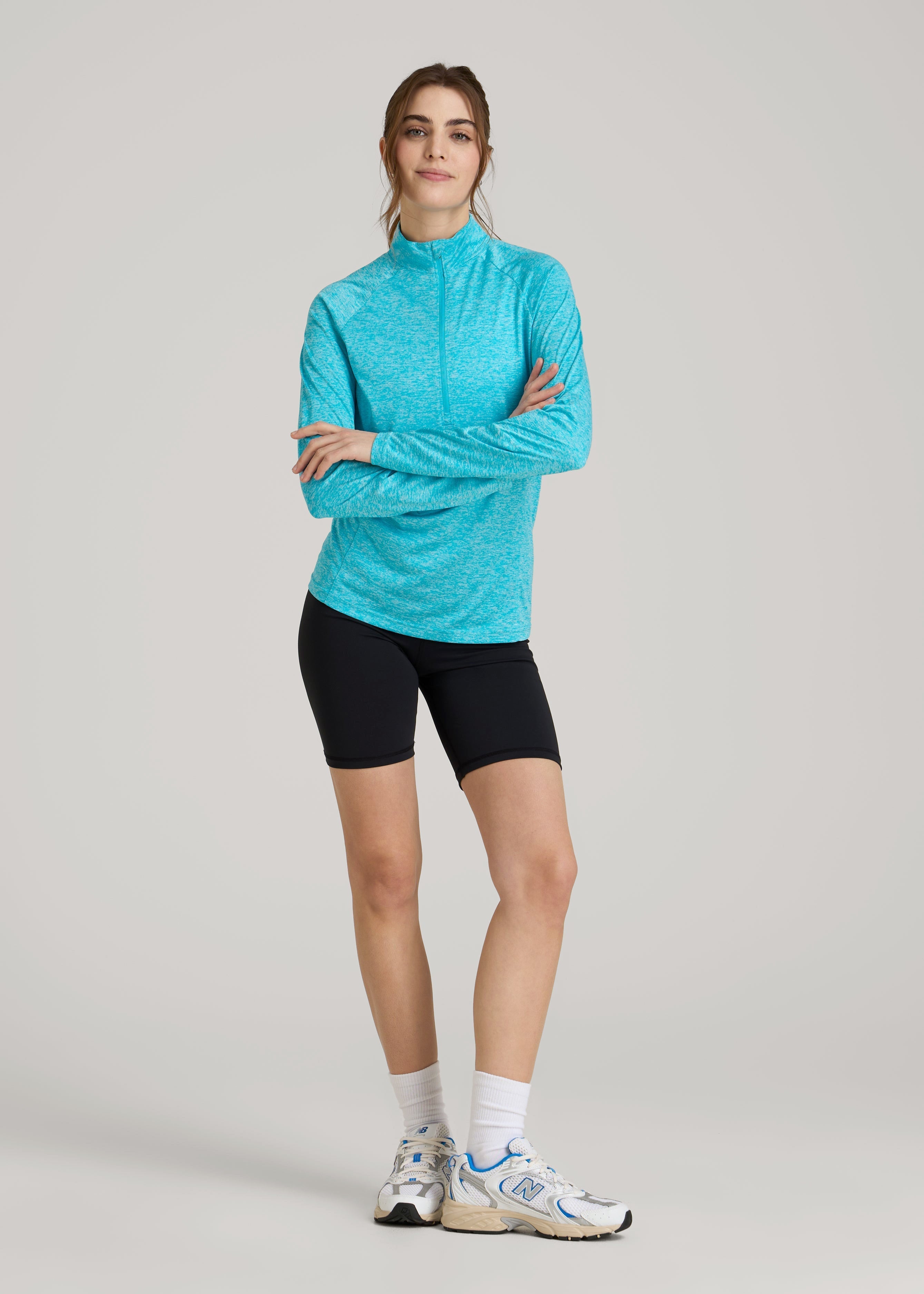 Long Sleeve Active Half-Zip Pullover Jacket for Tall Women in Scuba Blue Mix