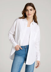 Relaxed Poplin Button Up Shirt for Tall Women in Bright White