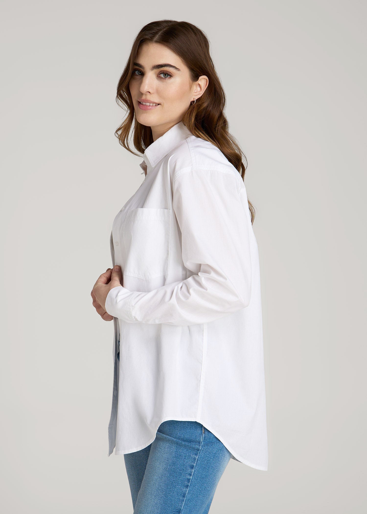 Relaxed Poplin Button Up Shirt for Tall Women in Bright White