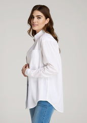 Relaxed Poplin Button Up Shirt for Tall Women in Bright White