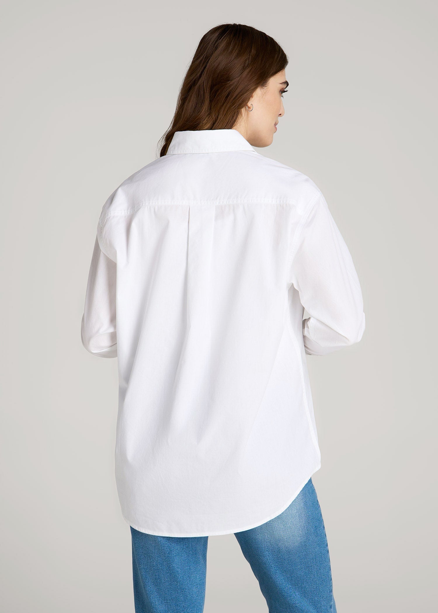 Relaxed Poplin Button Up Shirt for Tall Women in Bright White