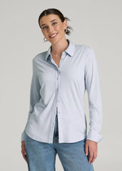 Slub Knit Button-Up Shirt for Tall Women in Light Blue