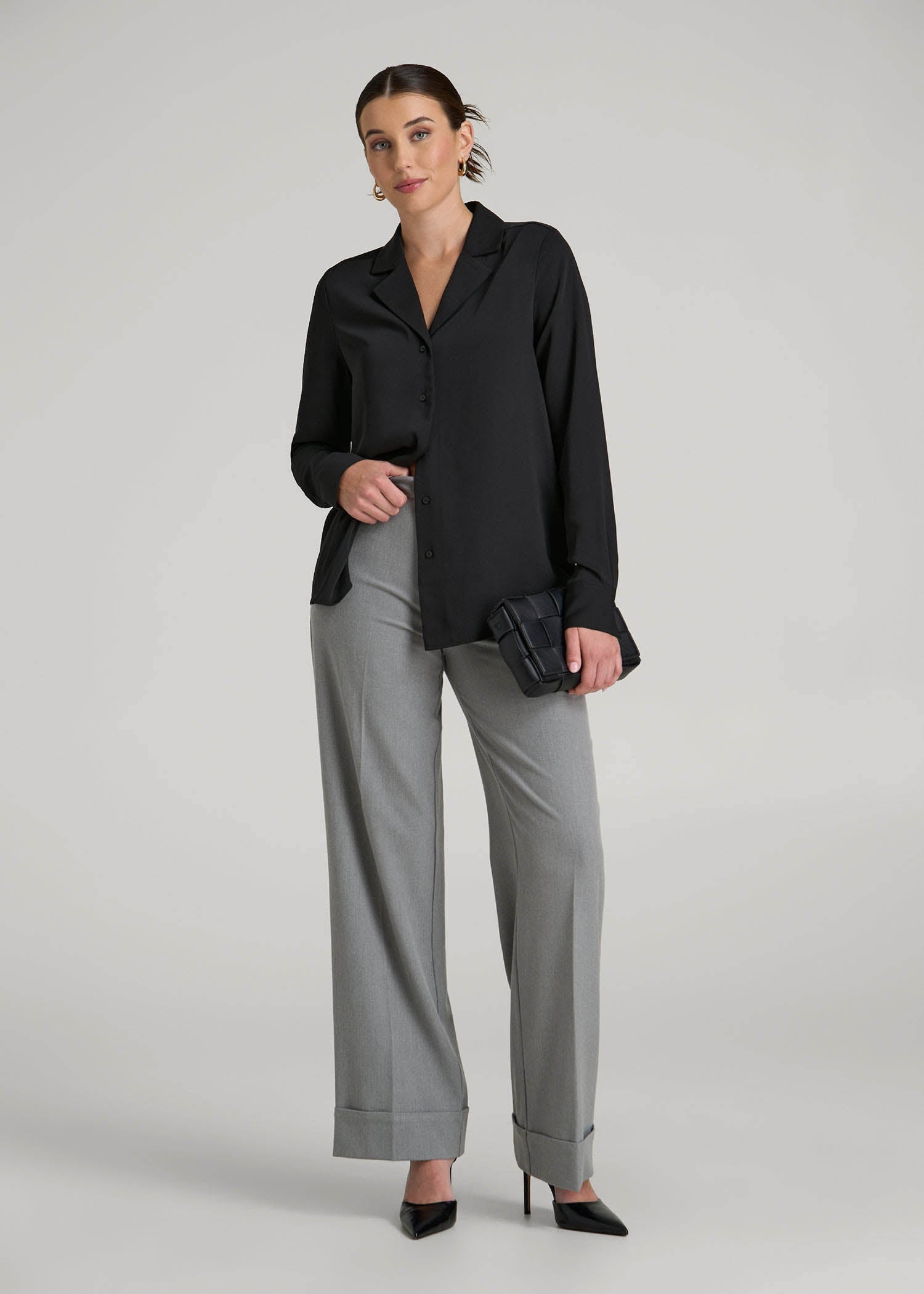 Notch Collar Blouse for Tall Women in Black
