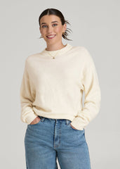 Relaxed Crewneck Wool Blend Sweater for Tall Women in White Alyssum