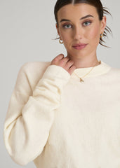 Relaxed Crewneck Wool Blend Sweater for Tall Women in White Alyssum