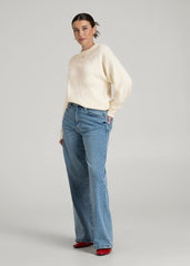 Relaxed Crewneck Wool Blend Sweater for Tall Women in White Alyssum