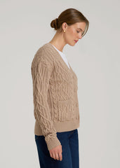Relaxed Cotton Cable Knit Cardigan for Tall Women in Stucco