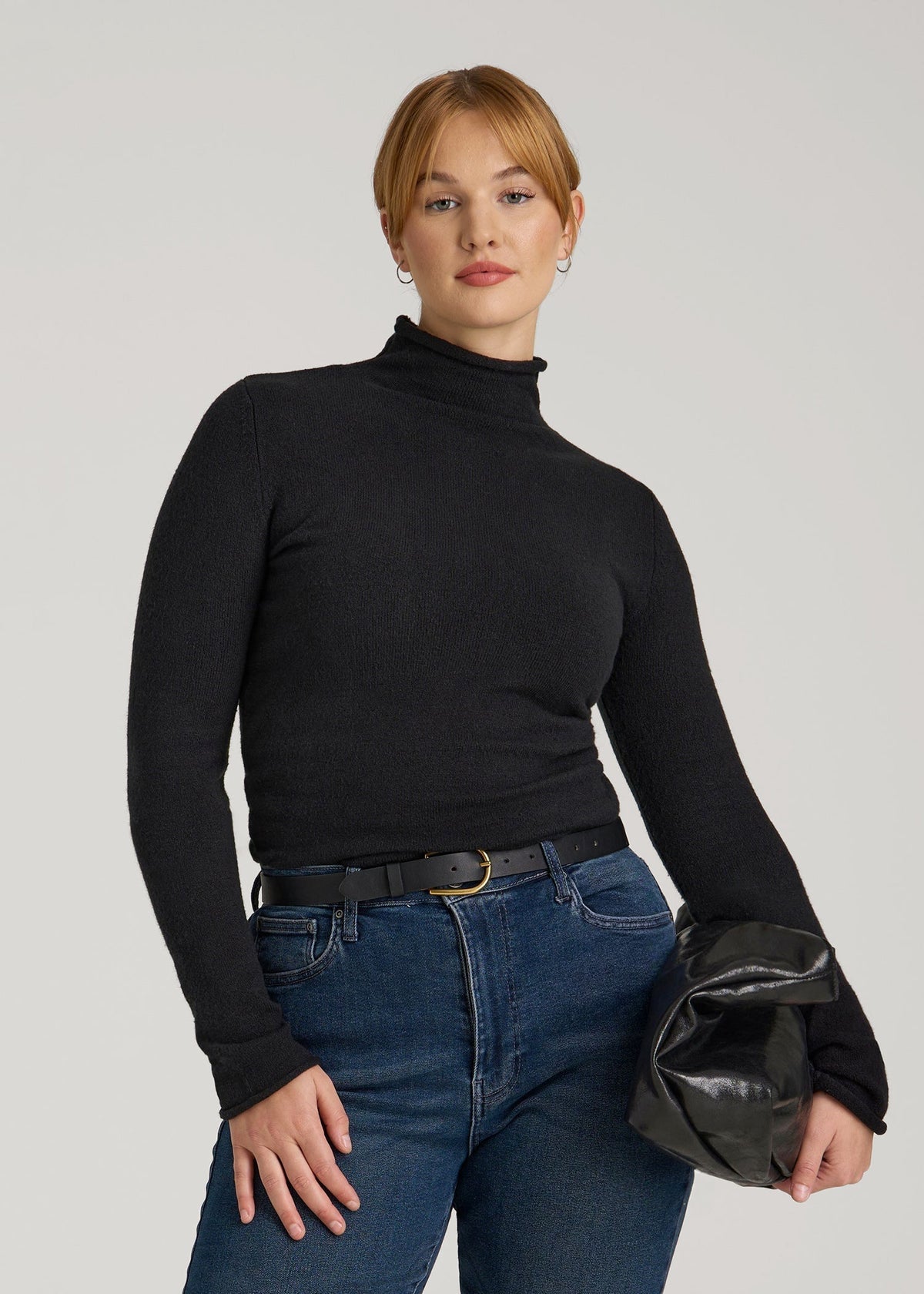 Rolled Mock Neck Sweater for Tall Women in Black