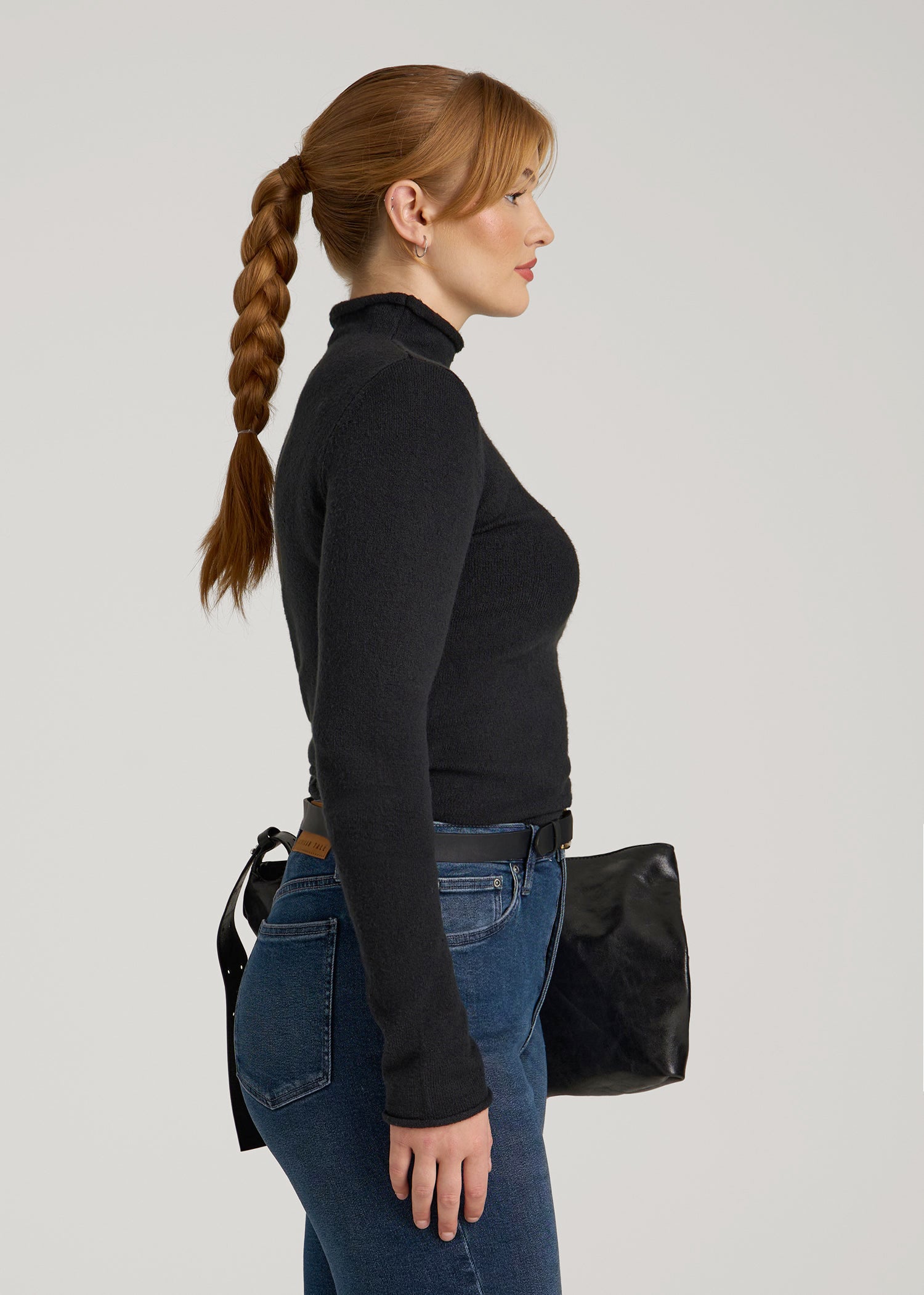 Rolled Mock Neck Sweater for Tall Women in Black