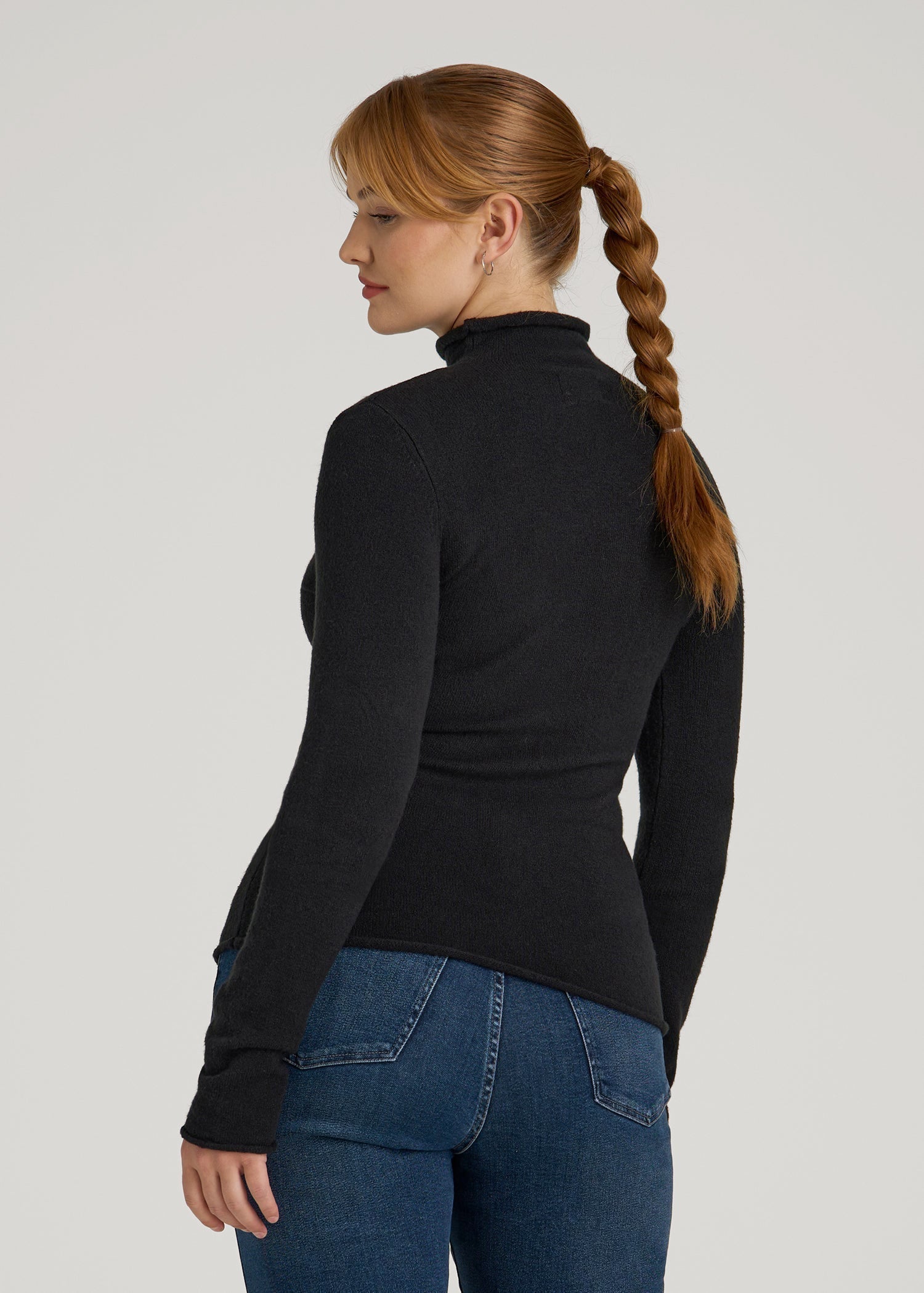 Rolled Mock Neck Sweater for Tall Women in Black