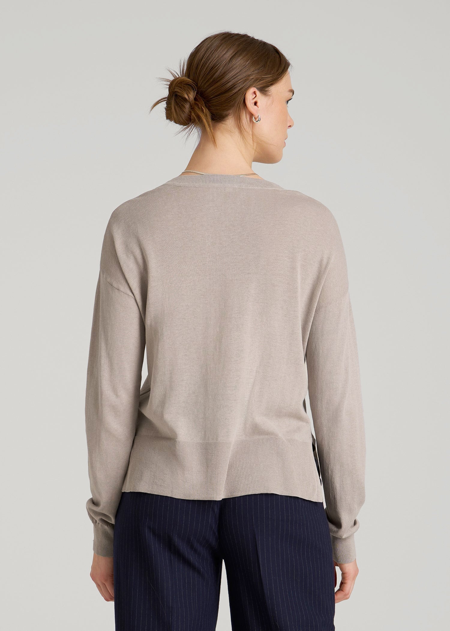 Linen Blend Split Hem V-Neck Sweater for Tall Women in Atmosphere