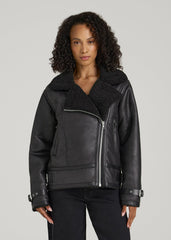Shearling Moto Jacket for Tall Women in Black