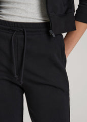 Wearever Fleece Slim Fit High-Waisted Garment Dye Sweatpants for Tall Women in Black