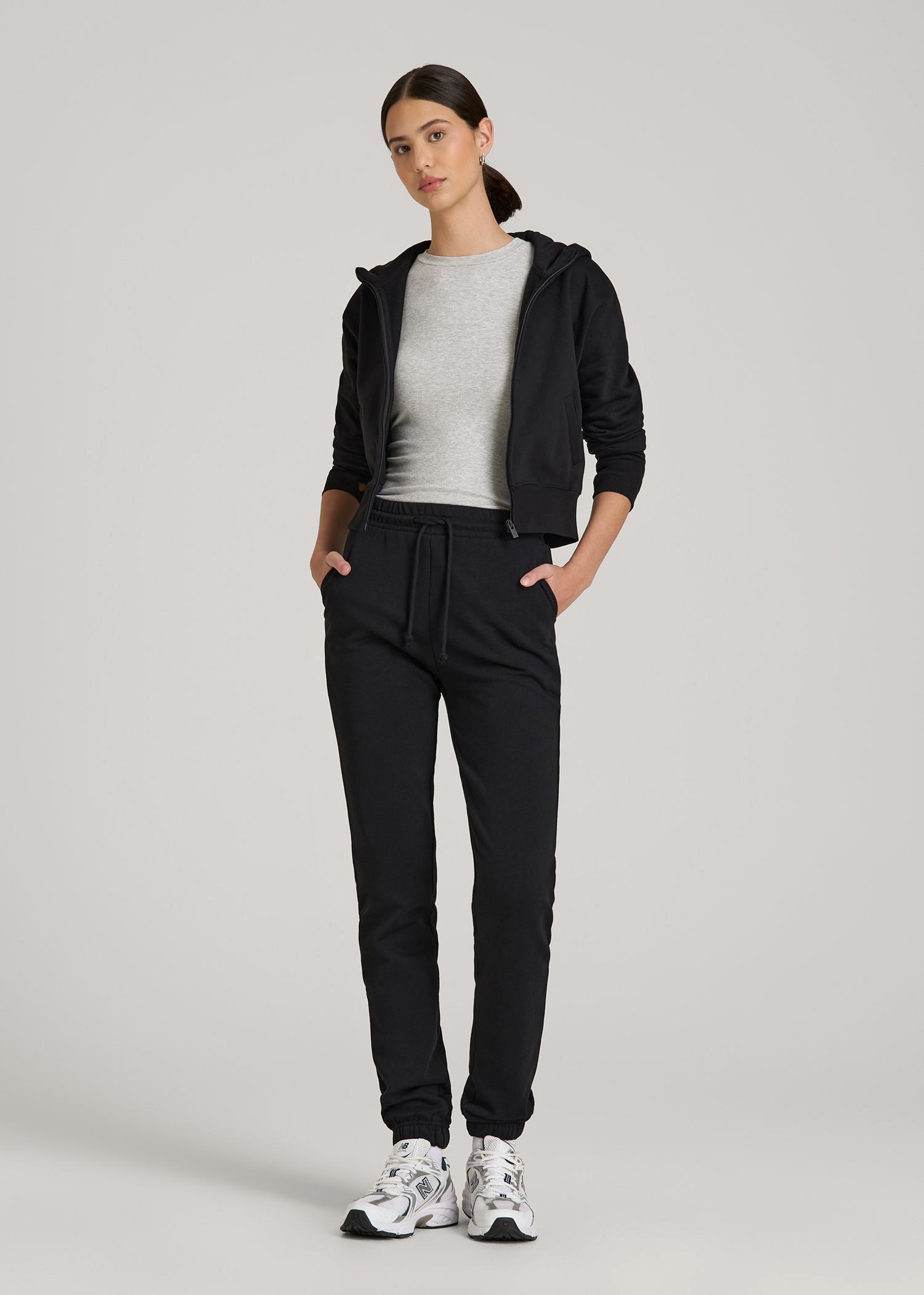 Wearever Fleece Slim Fit High-Waisted Garment Dye Sweatpants for Tall Women in Black