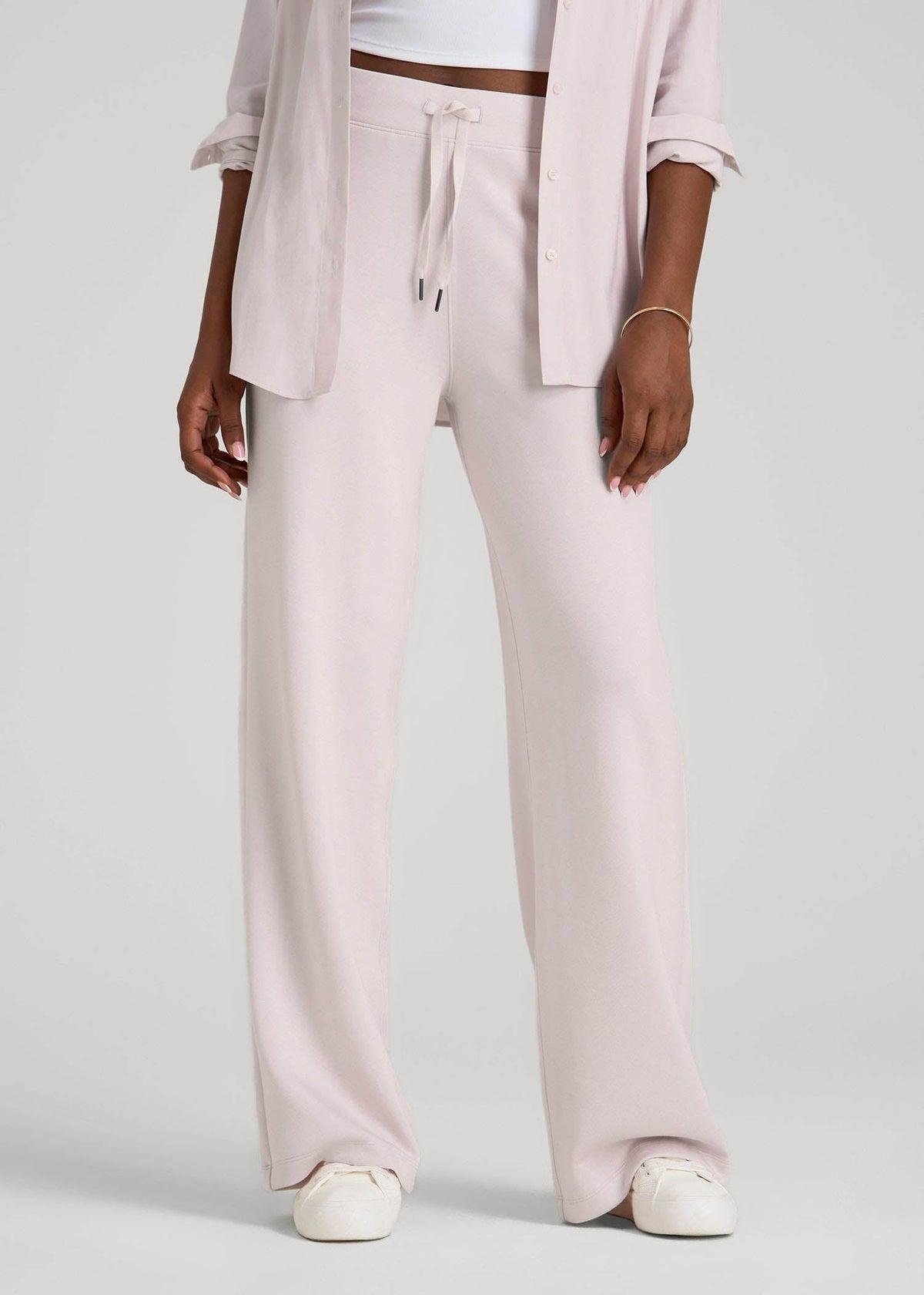 Pull-On Tie Waist Wide Leg Pants for Tall Women in Grey Lilac