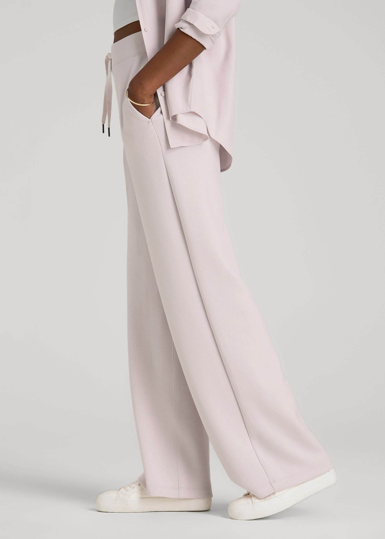 Pull-On Tie Waist Wide Leg Pants for Tall Women in Grey Lilac