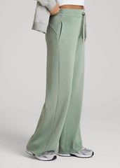 Pull-On Tie Waist Wide Leg Pants for Tall Women in Seagrass