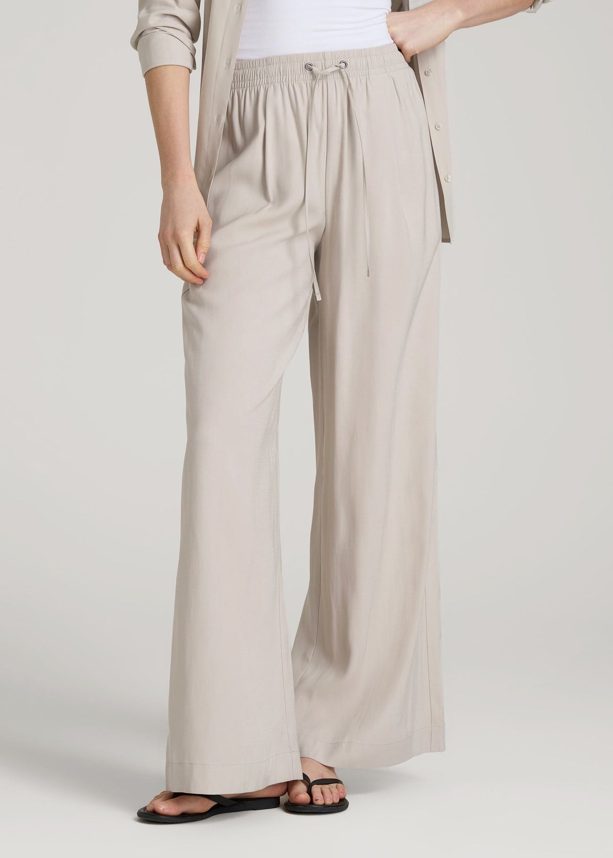 Relaxed Pull-On Pants for Tall Women in Stone