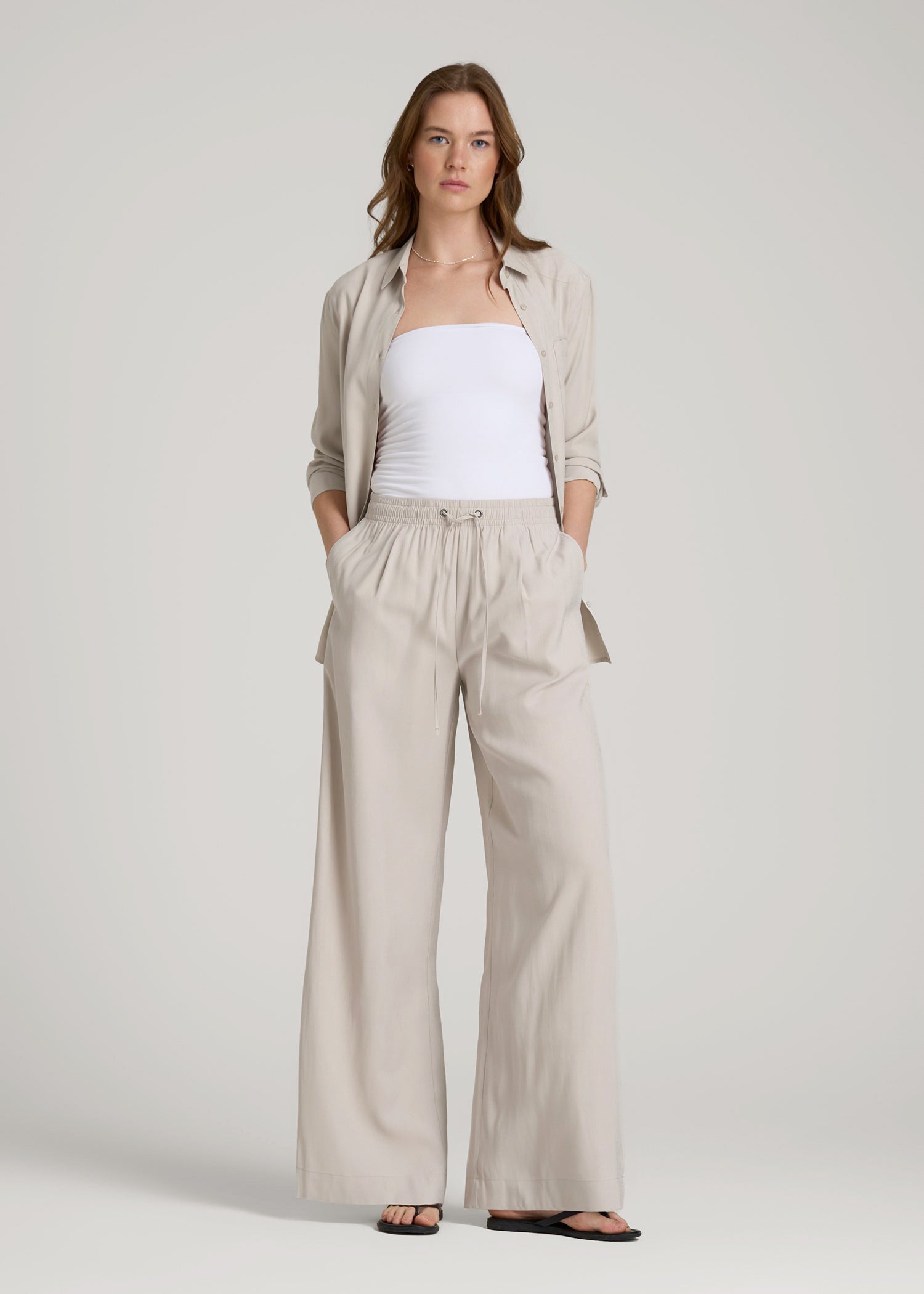 Relaxed Pull-On Pants for Tall Women in Stone