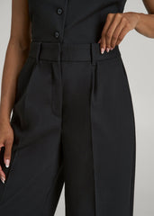 High-Rise Wide-Leg Pleated Dress Pants for Tall Women in Black