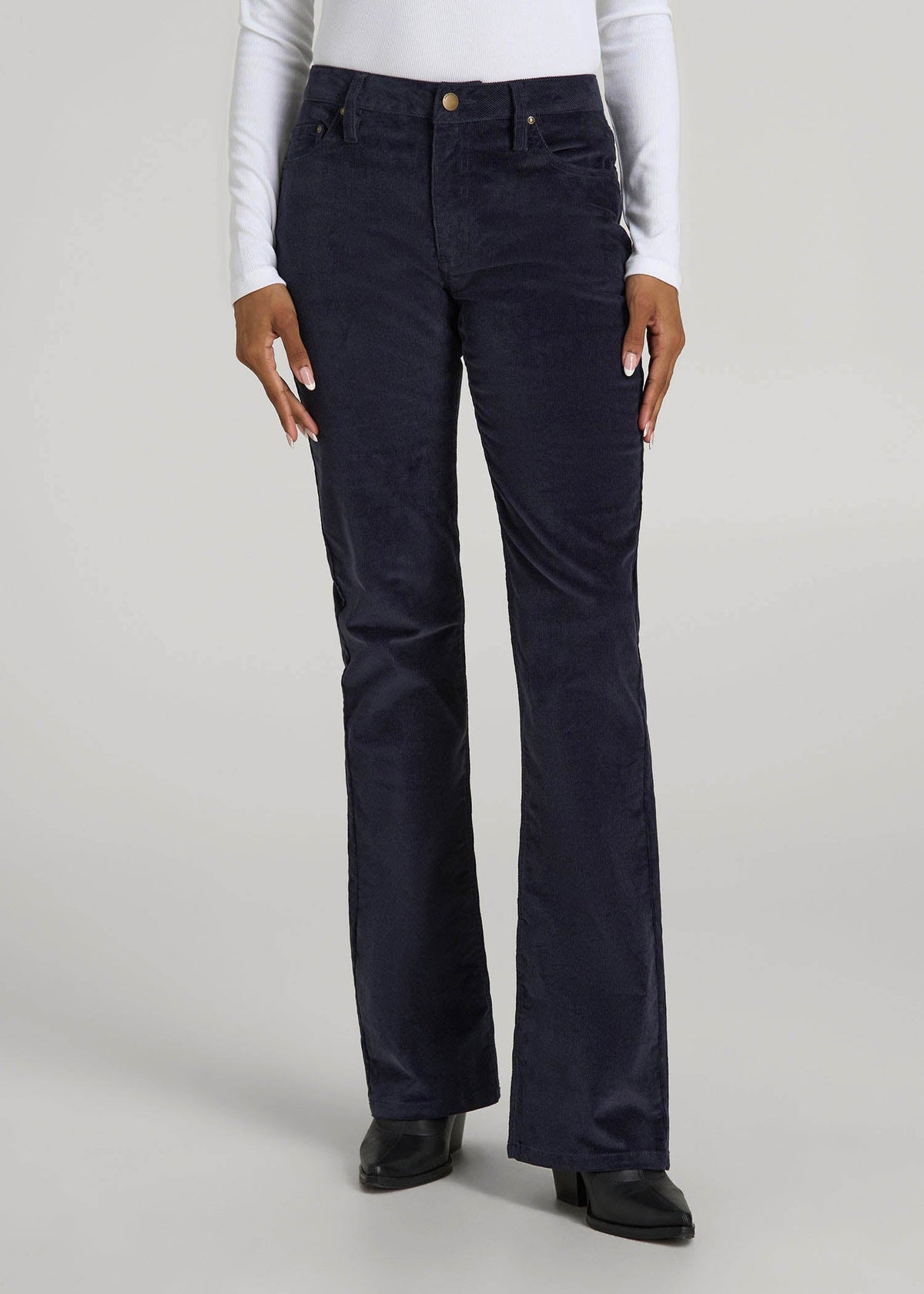 Mid-Rise Mini Bootcut Corduroy Pants for Tall Women in Patriot Blue