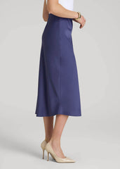 Pull On Satin Midi Skirt for Tall Women in Future Dusk